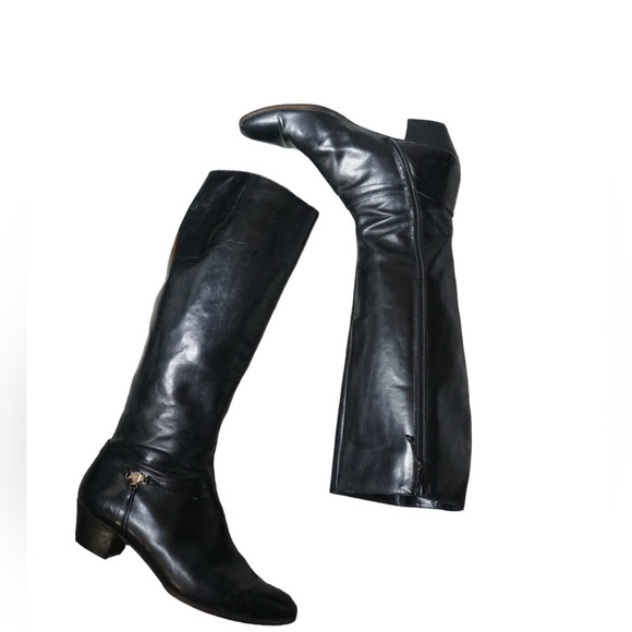 Salvatore Ferragamo Vintage Tall Black Leather Riding Boots, Size 9 - Picture 11 of 15